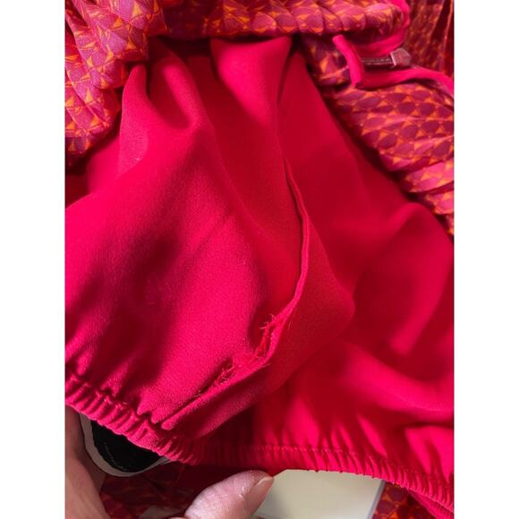 ALEXIS Salomo Long Sleeve V Neckline Belted Pleated Red Stripe Maxi Dress Sz Sw - Picture 8 of 12